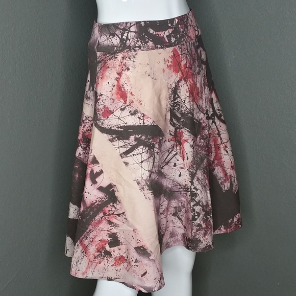 Vintage 90s Y2K Hanley Mellon Pink Brown Paint Spatter Print A Line Skirt Size 2 - Picture 4 of 8